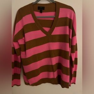 J Crew Italian Cashmere V Neck Oversized Style Sweater. Size S. Tan & Pink